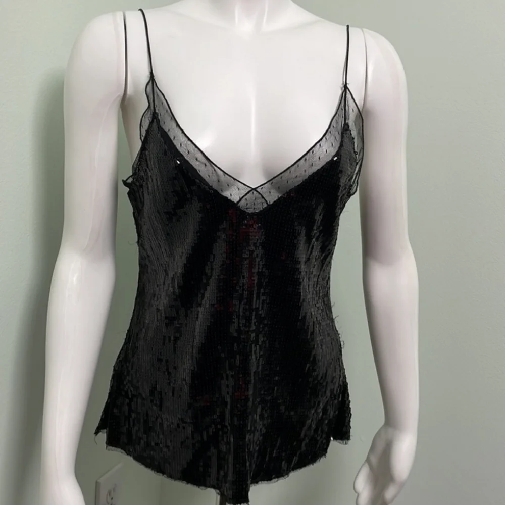 Free People Anthropologie Sassy Eras Tour Sequins Camisole Cami Tank Top Black L